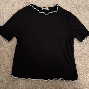 Zara Black Short Sleeve Ruffled Tee
